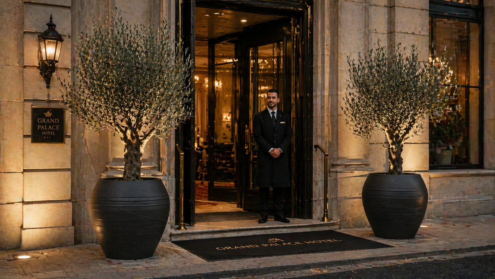 Macetero de hormigón OZARUM en lobby de hotel contemporáneo