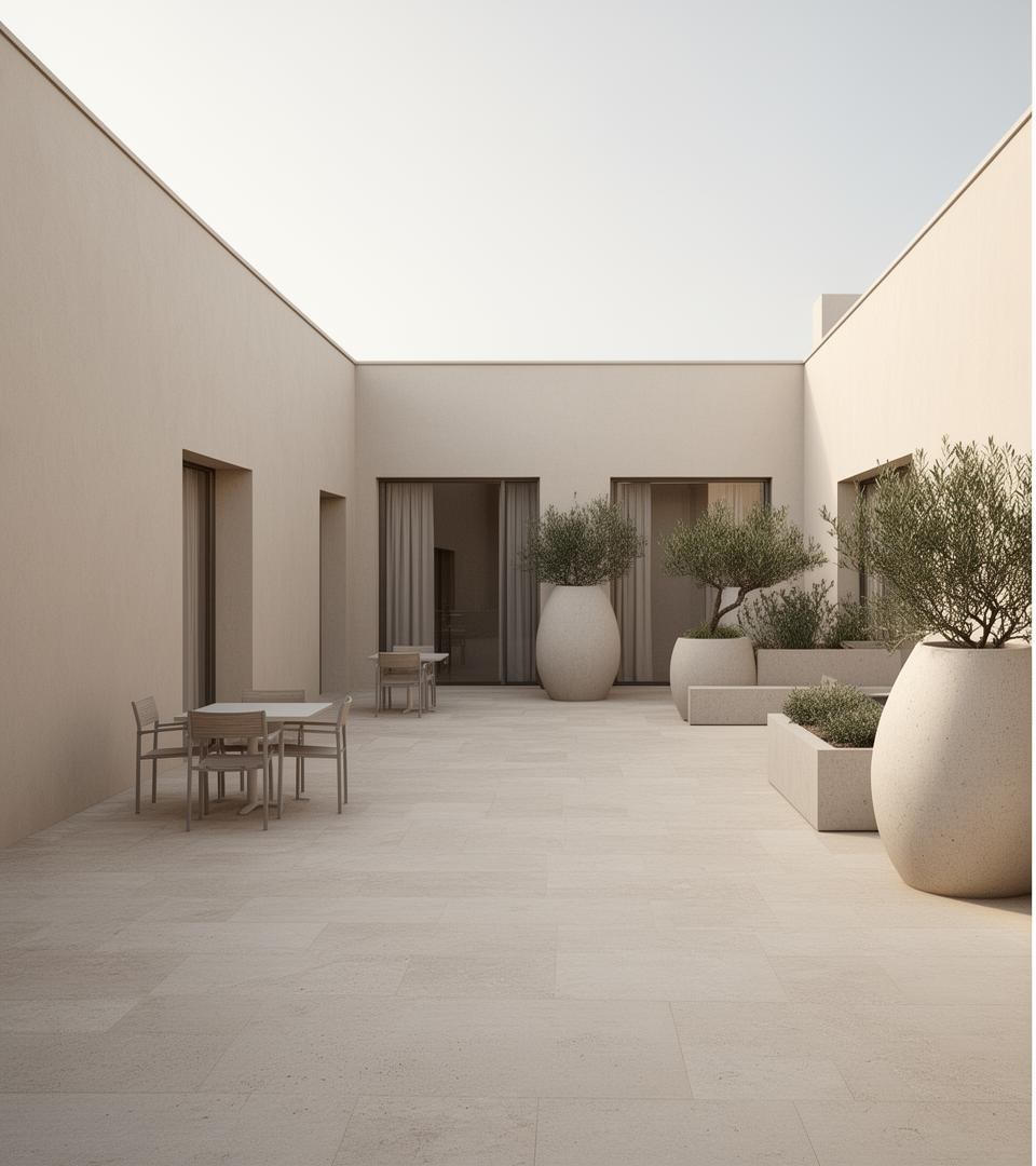 Mismo patio arquitectónico antes de la intervención, con el espacio vacío o poco definido