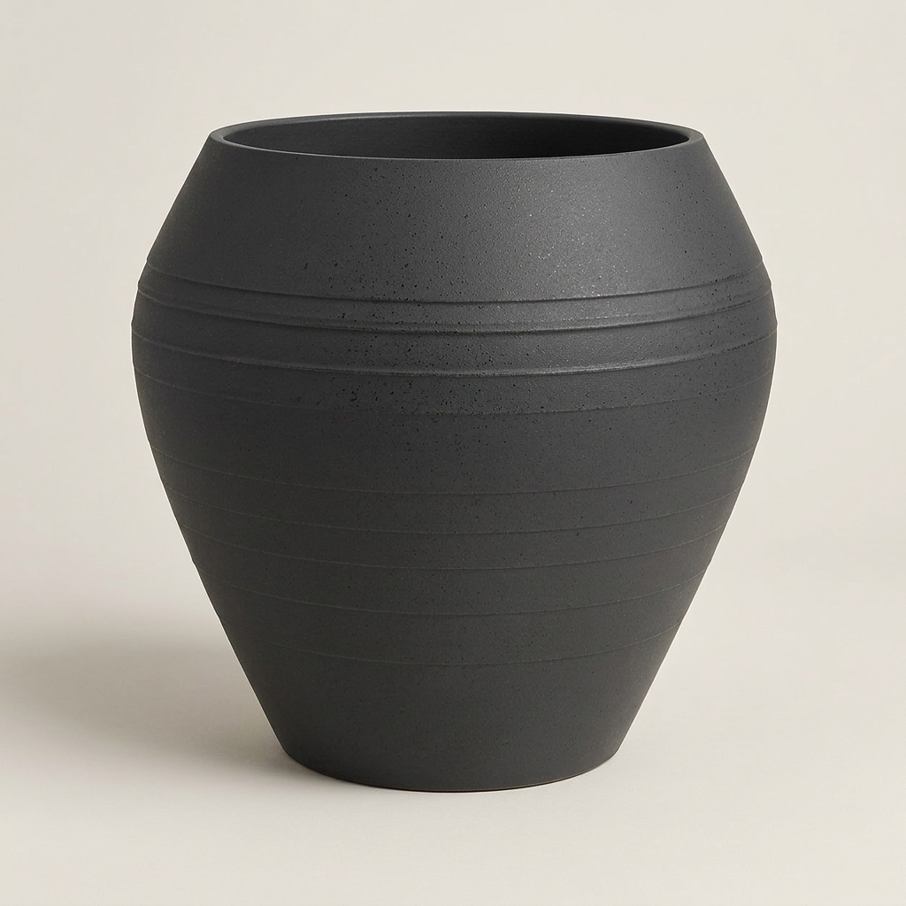 Vesper — jardinera curva de hormigón con líneas horizontales